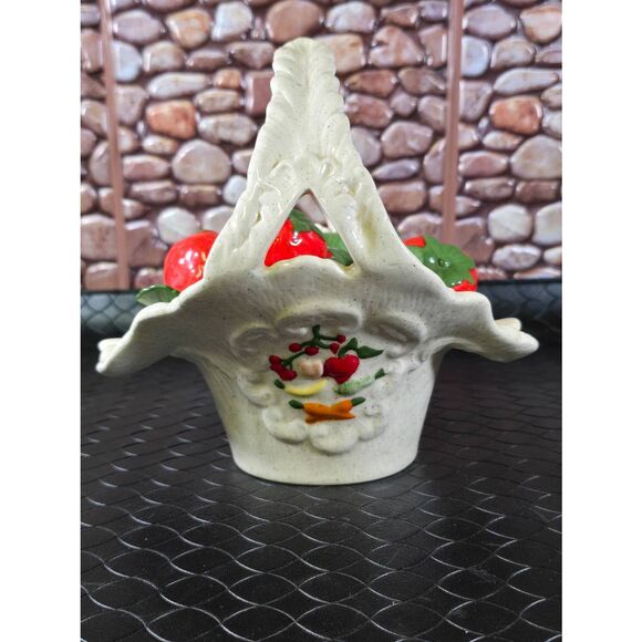 White Majolica Style Basket with Strawberries - Picture 1 of 9